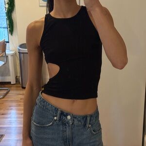 Sandy Liang Black Cut-Out Tank Top